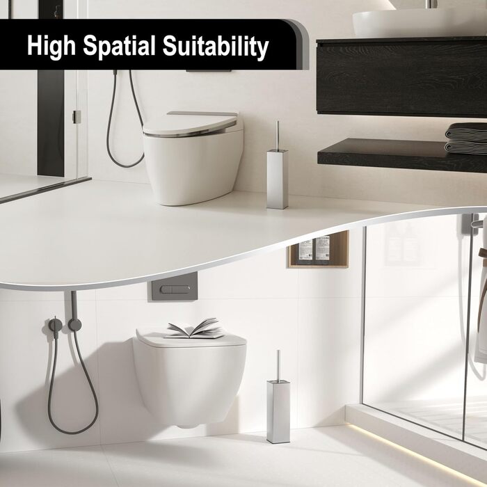 Металева щітка для туалету BVL з двома насадками, квадратна, для ванної кімнати (з щіткою)