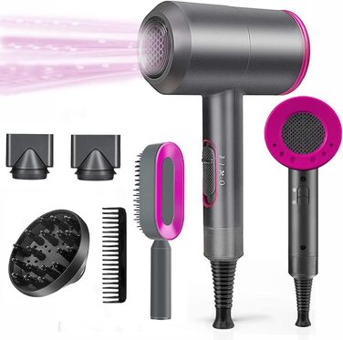 Іонний фен AC мотор 1800W, професійний фен для волосся з 3 режимами нагріву, кнопка холодного повітря, дифузор, 2 концентратори, гребінець для жінок та чоловіків