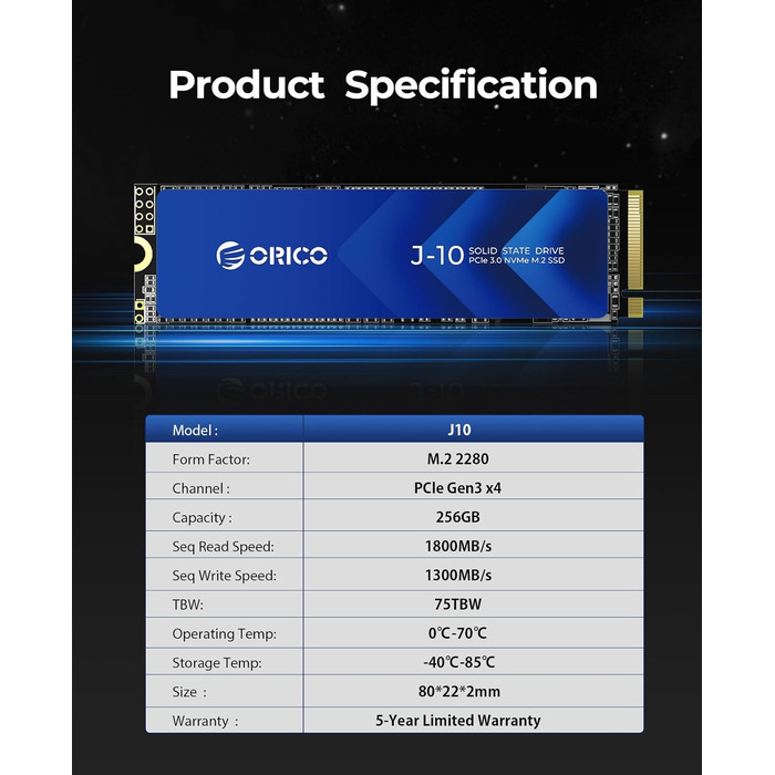 ORICO NVMe M.2 SSD PCIe Gen3.0x4 (3100 MB/s) з радіатором, 256 ГБ - внутрішній SSD для ПК та відеомонтажу