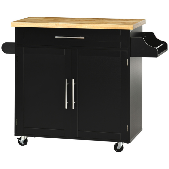 HOMCOM Kitchen Cart Serving Cart with Countertop and Spice Rack, Towel Rack for Living Room and Dining Room, 109x40x89cm