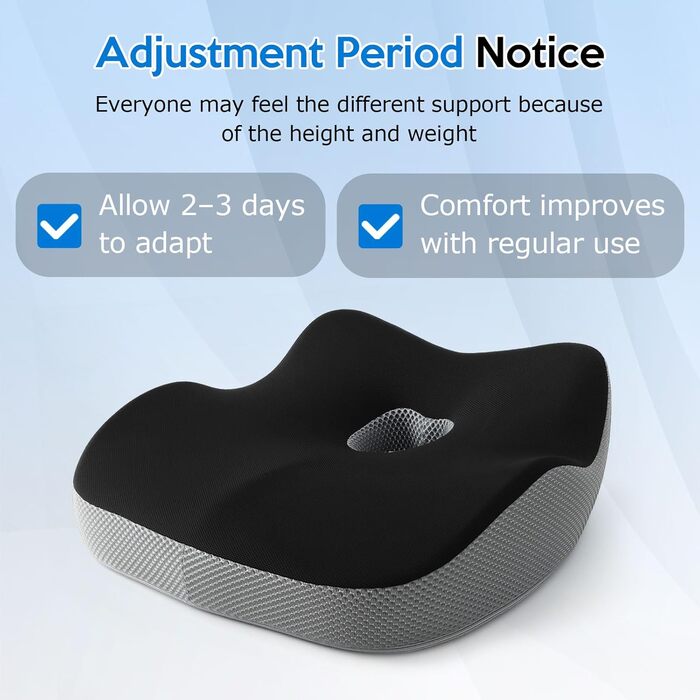 Подушка для офісного крісла з Memory Foam: ортопедична підтримка куприка, зменшення тиску, широка подушка для офісу, авто, інвалідного візка - чорний/сірий