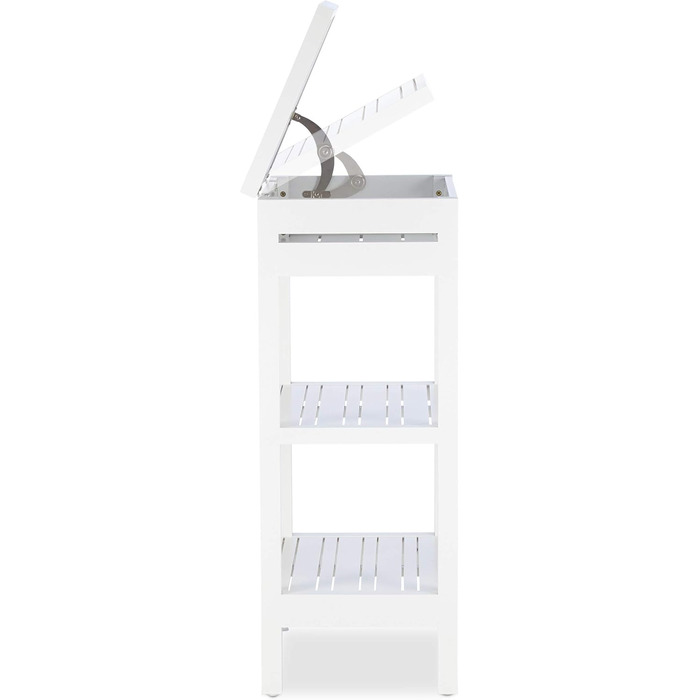 Relaxdays Bamboo Shelf, Standing Shelf with 3 Shelves, HxWxD: 76.5 x 46 x 29.5 cm, Compartment with Flap, Open, Kitchen & Bathroom, (White)