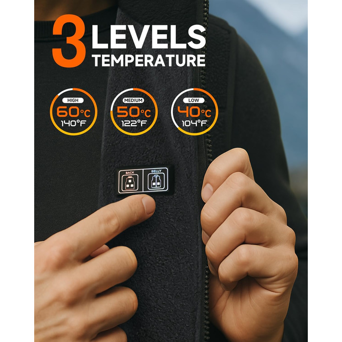 Обогреваемый жилет LABCOOL для мужчин и женщин - флисовый жилет з USB-живленням (10000mAh Powerbank), 6 зон обігріву, 3 температурні режими, машинне прання, XL, чорний