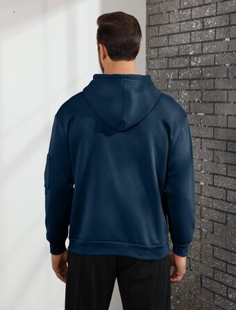 Світшот з капюшоном Aulemen для чоловіків з блискавкою, лангрукавний, з кількома кишенями, Slim Fit, для повсякденного носіння та спорту (Синій, XL)