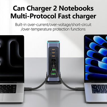 Зарядний пристрій USB C 620W GaN 10 портів: швидка зарядка для ноутбуків, iPhone, Samsung, MacBook Pro/Air (7x USB C + 3x USB A, PD)
