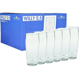 Van Well Willibecher 0,5 л (6 шт.) – преміум пивні склянки 500 мл, міцне скло, підходять для посудомийної машини, з мірною відміткою, пінтові склянки для дому та закладів
