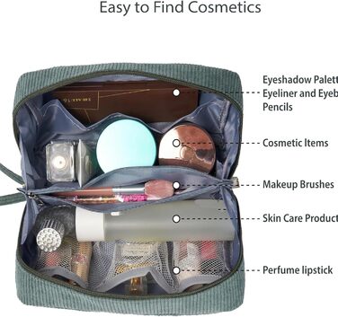Жіноча косметичка-органайзер з корду, туристична, для подорожей, зелена