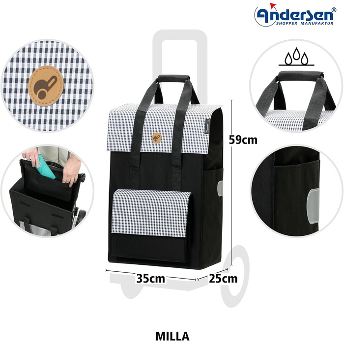 Тролей для покупок Andersen Scala Milla чорний - 54 л, сталевий каркас, 40 кг, сходинковий механізм