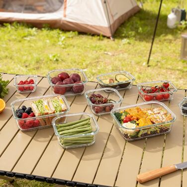 Скляні контейнери для зберігання їжі з кришками, набір Frischhaltedosen, Meal Prep - темно-зелені. Підходять для мікрохвильовки, духовки, морозилки та посудомийної машини.