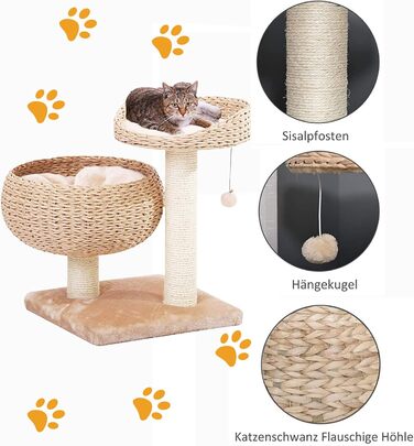 Kratzbaum Banana Leaf with Natural Sisal – 55 cm Cat Tower with 8 cm Thick Sisal Post, Incl. Soft Wool Cushion – Insect and mold resistant, robust & easy to care for