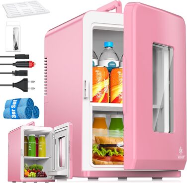 KESSER® Міні холодильник-термобокс 15L 2в1: охолодження та нагрівання, AC/DC, для авто, офісу, дому, кемпінгу (рожевий)