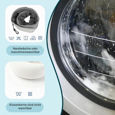 Подушка для подорожей під шию з ефектом пам'яті (Memory Foam) для літака та авто, сіра, з набором: беруші, маска для сну та сумка для зберігання