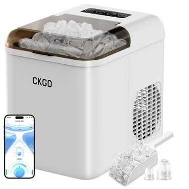 Smart Ice Maker Machine with WiFi Control - 15KG Daily Capacity, Fast Ice Production (9 Cubes in 6 Minutes), Self-Cleaning, 2 Ice Sizes for Kitchen, Office, Bar, Party, RV (White)