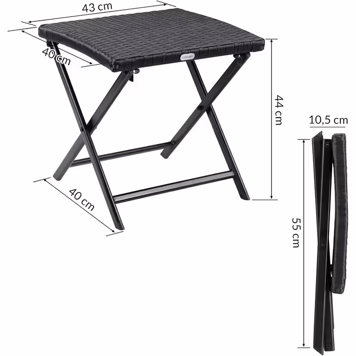 Casaria® Polyrattan Folding Stool, 75kg Load Capacity, 44x40x44cm, Foldable, Lightweight, Portable, Outdoor, Weatherproof, Garden, Terrace, Balcony, Camping Stool Chair Table 1