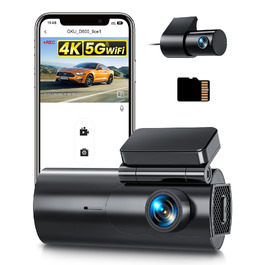 Автомобільний відеореєстратор GKU 4K+1080P (передній та задній), 5GHz WiFi, з карткою пам'яті 64GB, глянцевий чорний