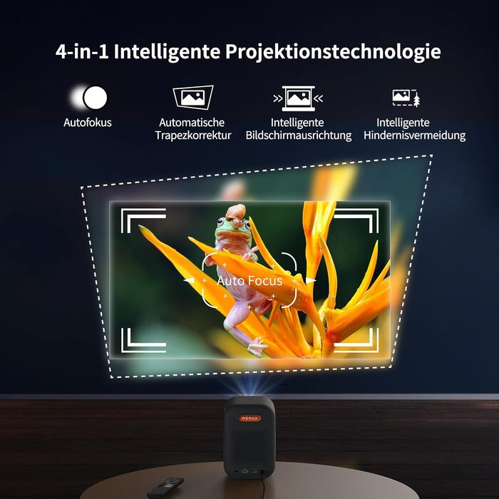 WEMAX Mini проєктор 4K з Netflix та Google TV, портативний, Dolby Audio, WiFi, Bluetooth для домашнього кіно та відпочинку на природі