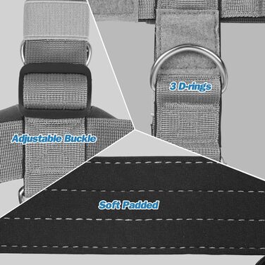 Шлейка для собак FEimaX для великих собак, тактична, не тягне, дихаюча, комфортна, сіра, міцна