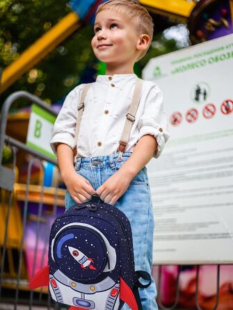 Дитячий рюкзак для садка та школи Kinderrucksack, темно-синій, з поворотком, для дітей 1-3 років, форма ракети