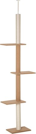 PawHut Cat Tree, Ceiling-High, 228-260 cm Adjustable Height Cat Tree/Climbing Tree for Cats with 3 Levels, Cat Scratching Post, Floor-to-Ceiling Play Tree (Khaki)