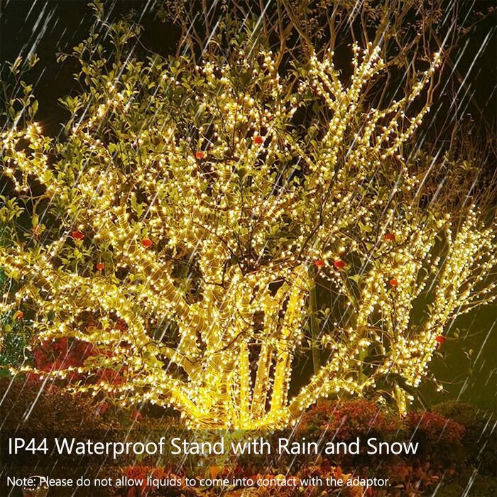 Льонокомірка LED 200 шт., 20 м, на батарейках з таймером, 8 режимів, вологостійка, тепле біле світло, для декору саду, вечірки, весілля, внутрішнього та зовнішнього використання, прозорий кабель