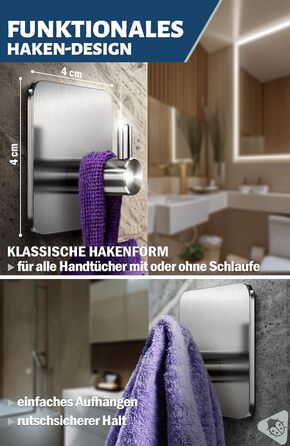 Набір гачків самоклеючих, 4 шт, нержавіюча сталь, для ванної кімнати, кухні, з водонепроникними клейкими подушечками