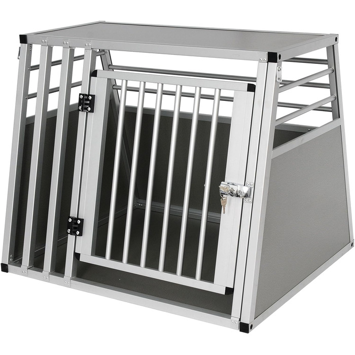 Транспортна переноска для собак EUGAD, алюміній, 80x65x65 см, сіра - переноска для собак, котів, авто, подорожі
