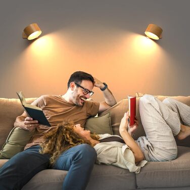 LED настінне освітлення Mexllex 2 шт. з USB-зарядкою, 3 кольори та 3 рівні яскравості, поворот на 360°, сенсорне керування, бездротове, (білий, дерев'яний масив)