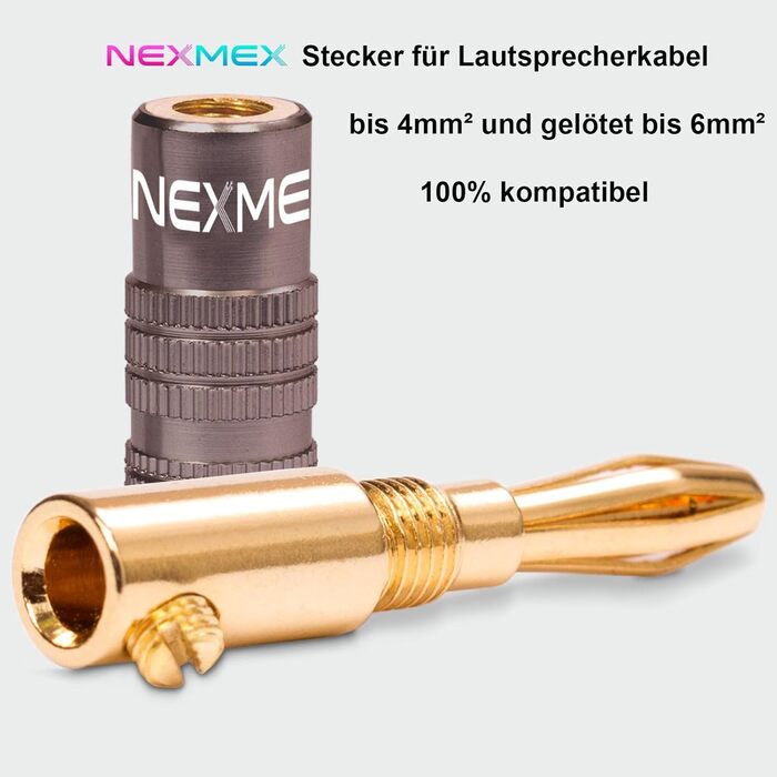 NEXMEX Бананові роз'єми 4 мм (10 шт.) Ultimate - позолочені 24K для акустичних кабелів Hi-Fi