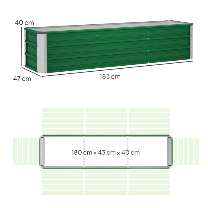 Outsunny Steel Raised Garden Bed, Planting Box, Flower Box 183 x 47 x 40 cm with Gloves in Green for Vegetables & Flowers