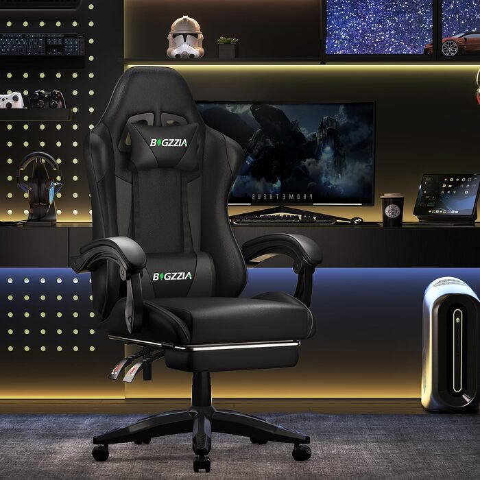 Ігрове крісло Bigzzia Ergonomic Gaming Stuhl з підніжкою та функцією масажу, чорне