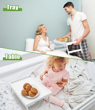 Столик-табурет Youpehom з розкладними ніжками, бамбук, для сніданку в ліжку, кухні, сервірування, дивану, їжі, як стіл для ноутбука, таця для перекусів, 2 шт., білий, 2 шт.