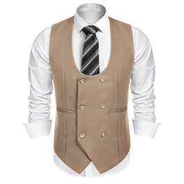 Костюм чоловічий COOFANDY ZTJ006642, двубортний, U-подібний виріз, розмір L, бежевий