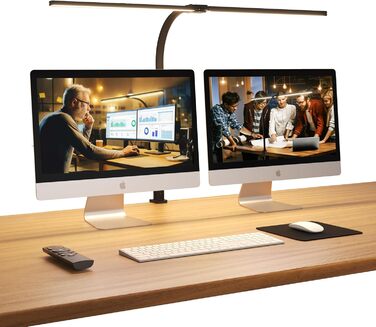 APMIEK LED лампа для столу з LED, 24W, 76 см, кріплення, для home office, 3200K-6500K, регульована, для офісу, захист очей, для робочого місця, монітора, ПК (чорна)
