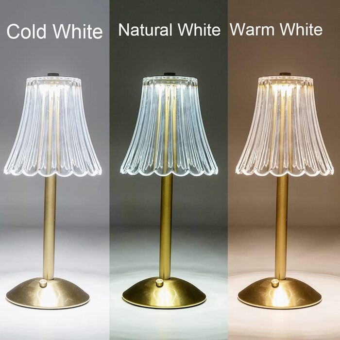 Бездротова LED-лампа настільна з акумулятором, диммер, нічна/настільна лампа для вітальні, спальні, 3 кольори, золота (квіти)