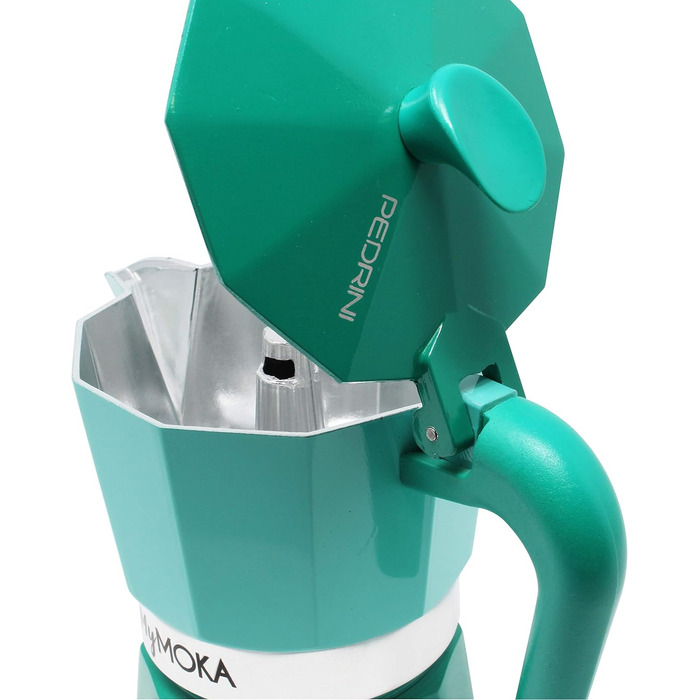Steelmoka, Patented Moka Espresso Machine for stovetops including induction, 2-cup capacity, silver color, stainless steel coffee maker, dimensions 12 x 9 x 15.5 cm (3 cups, Emerald)