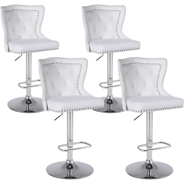 Modern Velvet Bar Stools 2-Pack - Adjustable Kitchen Counter Stools with Lion Paw Pulls - 360° Swivel, Black (White Option), 4-Pack Available