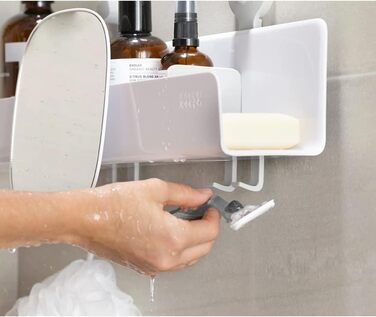 Joseph Joseph EasyStore Self-Draining Large Shower Shelf with Removable Mirror - White