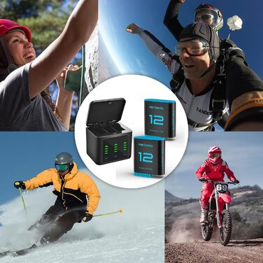 Зарядний комплект Hero12: 2 акумулятори 2580mAh + триканальна зарядка з LED-індикатором для GoPro Hero 12/11/10/9 Black