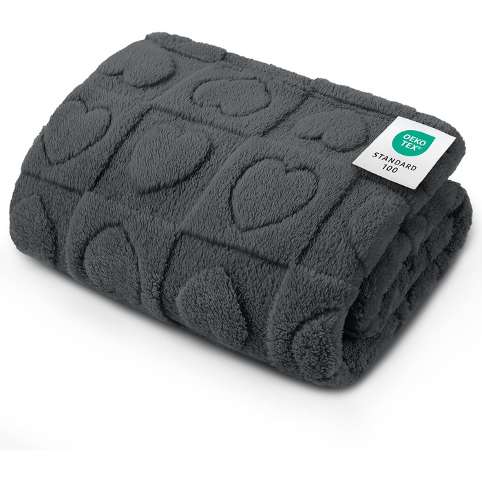 Водонепроникний коврик для собак Luciphia, середній та великий розмір, для ліжка/дивану, м'який, пухнастий, з 3D-серцем, з флісу Sherpa, комфортний, заспокійливий, сірий, 76 x 104 см