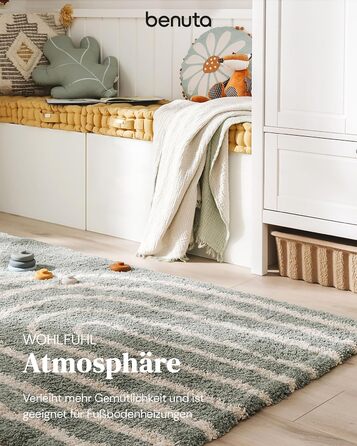 benuta Listen Kids Rug Gobi - Acrylic - Rectangular & in Style: Children's Motifs, Stripes, Scandi Living - Easy Care for Living Room, Bedroom, Blue, 80x150 cm 80 x 150 cm Blue