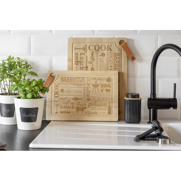 Дозатор для мила WENKO Rotello, 250 мл, з бамбуковими деталями, для мила та засобів для миття посуду, чорний/натуральний