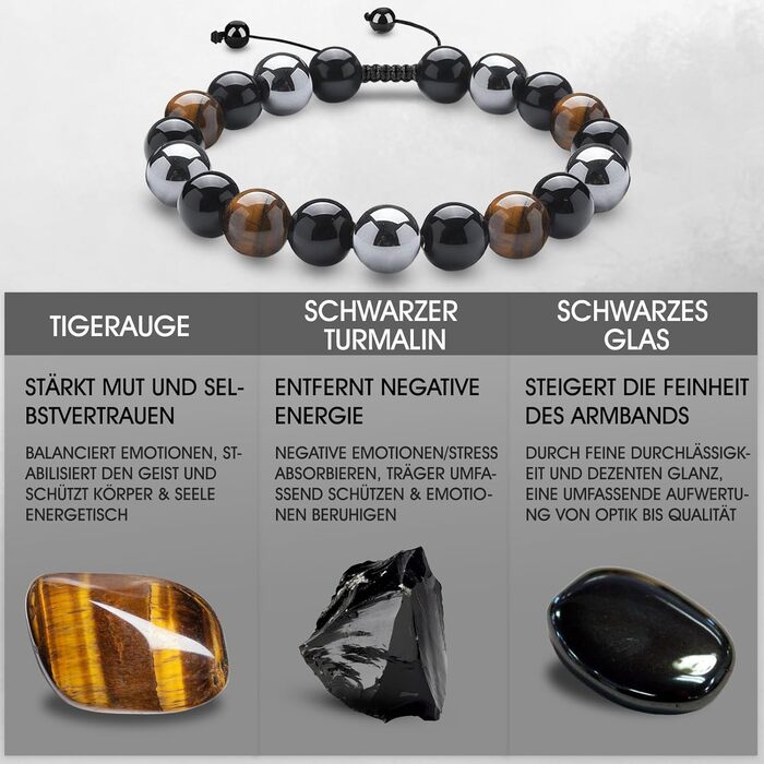 Браслет з тигровим оком та чорним турмаліном, браслет з обсидіану та гематиту, захисний браслет, подарунок для друзів, чоловіка, батька (Braid-A01)