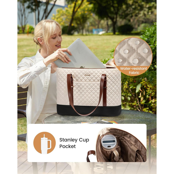 Сумка для ноутбука LOVEVOOK 15.6 дюймів, жіноча, універсальна: сумка-шоппер, ділова, для навчання, водонепроникна, чорна, біла, коричнева