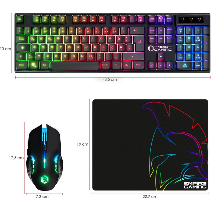 Бездротовий ігровий комплект клавіатури та миші EMPIRE GAMING Armor RF800 - RGB підсвітка, 4800 DPI, QWERTZ (DE), сумісний з PC, PS4, PS5, Xbox, Mac (білий)