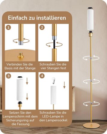 LED торшер Edishine для вітальні та спальні, 165 см, з пультом, диммування, 3 колірні температури (3000K-6000K), золото, E27
