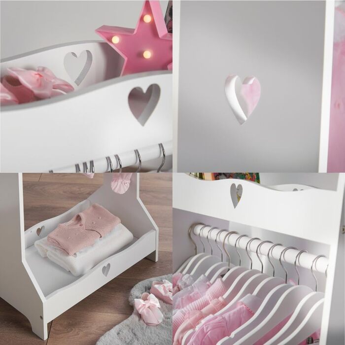 Standing Mirror for Children, Ages 3-7, Wood Kids' Mirror, Nursery, Mirror for Kids' Room, Kids' Mirror with Storage, Girl's Freestanding Standing Mirror White, Christmas Gifts (Clothes Rack)