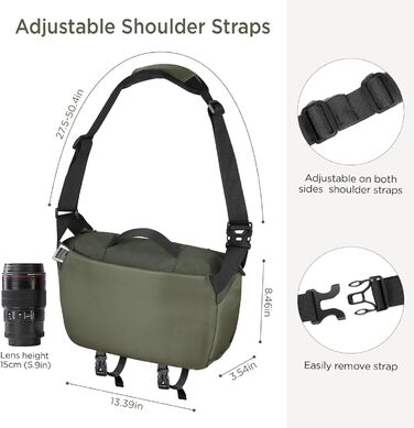 Сумка для камери TAAOKA: DSLR/SLR/беззеркальні камери, водонепроникна, з кріпленням для штатива, Crossbody (Темний зелений)