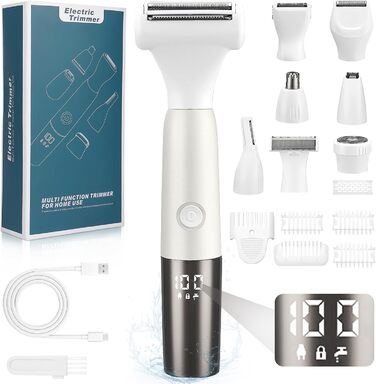 Електричний жіночий тример YGVQN 8-в-1 для тіла: бікіні, ноги, обличчя, брови, ніс. LED дисплей, водонепроникність IPX7, USB-зарядка.