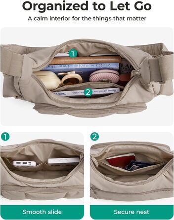 Сумка жіноча bagsmart через плече, кросбоді, м'яка пухова, бежева. Робоча сумка з відділеннями для подорожей, школи, університету