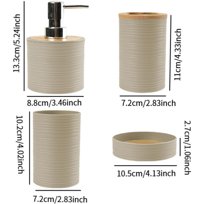 Набір аксесуарів для ванної кімнати Perfk: мильниця, стакан для води, тримач для зубних щіток, зелений (бежевий)